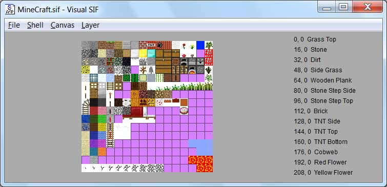MineCraft's images could easily be stored and retrieved from a SIF file